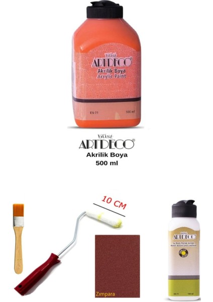 Artdeco Akrilik Boya 500 ml Turuncu Dolap Boyama Seti Mobilya Boyama Seti Parlak Vernik