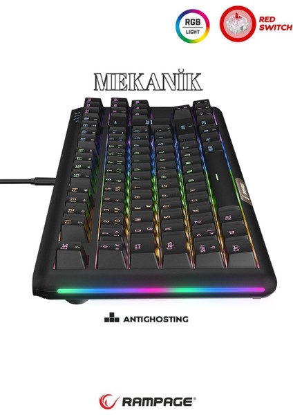 Claw Red Switch Rainbow Tkl Mekanik Gaming Oyuncu Klavye ( Anti-Ghosting )