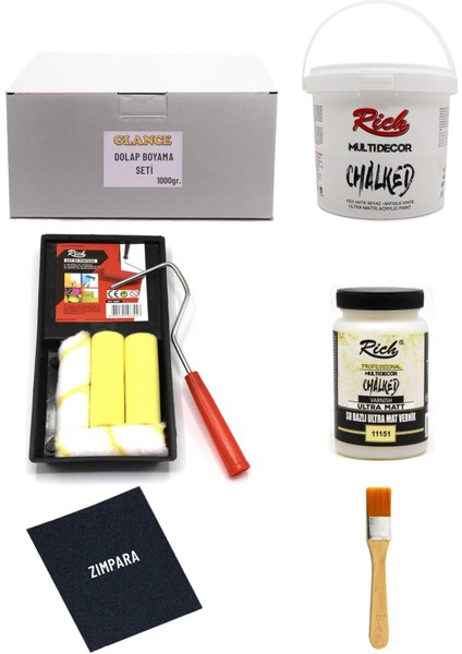 Rich Multi Decor Chalked Antik Beyaz 1000 gr Dolap Boyama Seti Ahşap Boyama Seti Ultra Mat Vernik