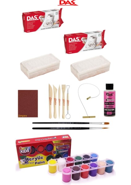 Das Beyaz Seramik Kili 2X500GR Rich Funny Kids 25 ml Akrilik 12 Li Set