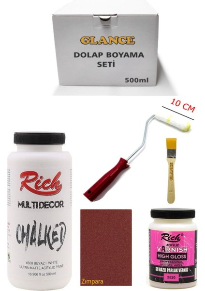 Rich Multi Decor Chalked Beyaz 500 ml Dolap Boyama Seti Mobilya Boyama Seti Parlak