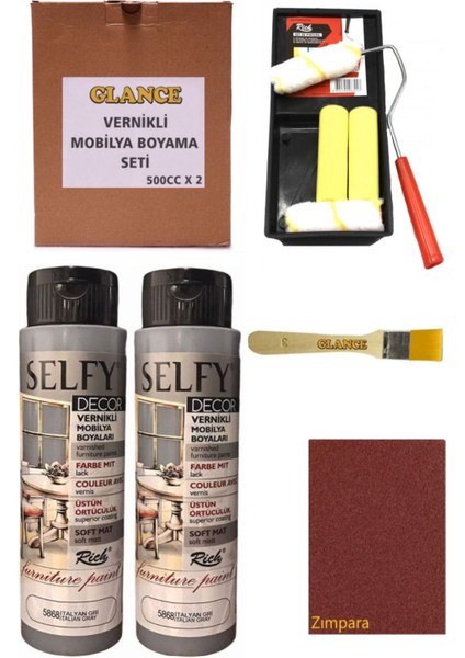 Rich Selfy Decor 500 cc x 2 Italyan Gri Kendinden Vernikli Mobilya Boyama Seti