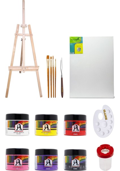 3 Ayaklı Şövale Daler Rowney 4'lü Fırça Seti Südor Mona Lisa Artist 125 ml Akrilik Set 6'lı
