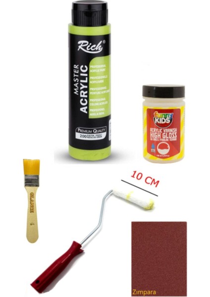 Rich Master Akrilik Boya Fıstık Yeşili 500 Cc. Dolap Boyama + Mobilya Boyama Seti Parlak Vernik