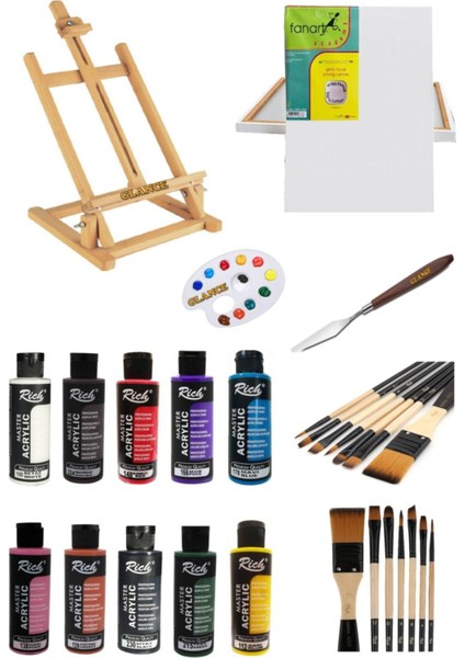 Rich 120 cc 10'lu Akrilik Boya Masaüstü Şövale Başlangıç Seti