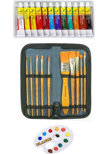 Daler Rowney Gold Taklon 10'lu Çantalı Fırça Seti Fanart Academy 12 x 12ML Akrilik Boya Seti