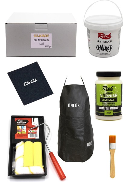 Rich Multi Decor Chalked Antik Beyaz 1000 gr Dolap Boyama Seti Mobilya Boyama Seti Yarı Mat Önlük