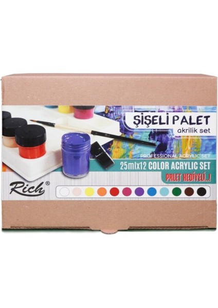 Rich Şişeli Palet 25 ml x 12'li Akrilik Set Fırça