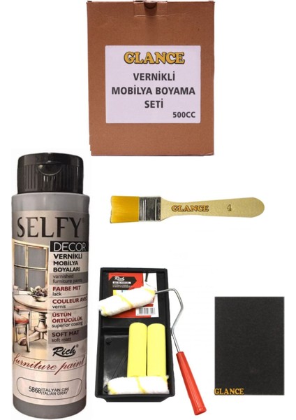 Rich Selfy Decor 500 cc Italyan Gri Kendinden Vernikli Mobilya Boyama Seti