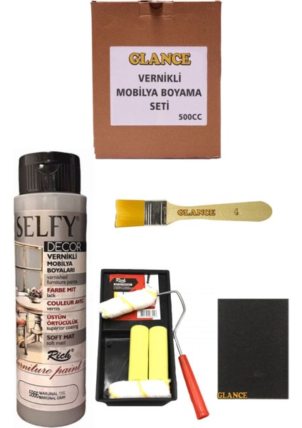Rich Selfy Decor 500 cc Marjinal Gri Kendinden Vernikli Mobilya Boyama Seti
