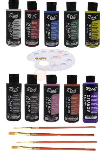 Akrilik Boya Rich 120 cc 10'lu Set Fırça+Palet Hediyeli