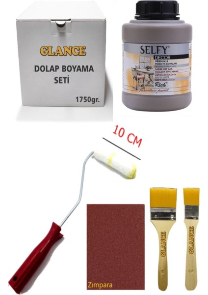 Rich Selfy Decor Vizyon Kendinden Vernikli Boya 1750 gr Rulo Zımpara Fırça Mobilya Dolap Boyama Seti