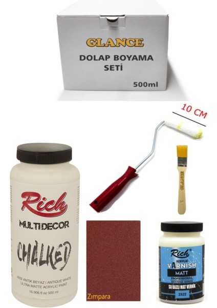 Rich Multi Decor Chalked Antik Beyaz 500 ml Dolap Boyama Seti Mobilya Boyama Seti Mat
