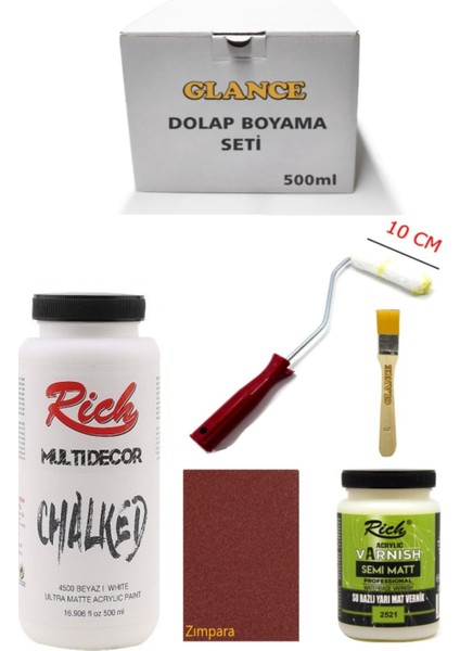 Rich Multi Decor Chalked Beyaz 500 ml Dolap Boyama Seti Mobilya Boyama Seti Yarı Mat