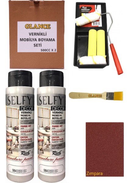 Rich Selfy Decor 500 cc x 2 Country Gri Kendinden Vernikli Mobilya Boyama Seti