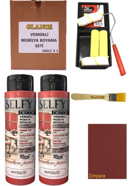 Rich Selfy Decor 500 cc x 2 Kardinal Kırmızı Kendinden Vernikli Mobilya Boyama Seti