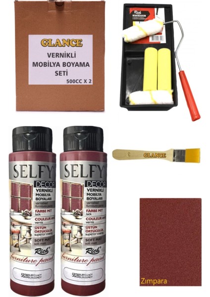 Rich Selfy Decor 500 cc x 2 Burgundy Kendinden Vernikli Mobilya Boyama Seti