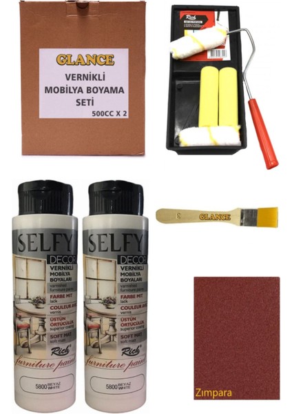 Rich Selfy Decor 500 cc x 2 Beyaz Kendinden Vernikli Mobilya Boyama Seti
