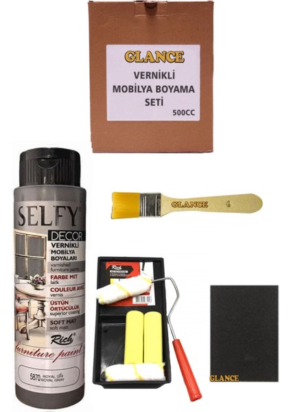 Rich Selfy Decor 500 cc Royal Gri Kendinden Vernikli Mobilya Boyama Seti