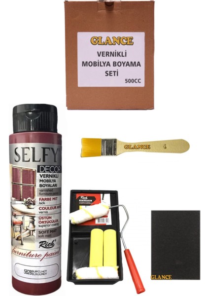 Rich Selfy Decor 500 cc Burgundy Kendinden Vernikli Mobilya Boyama Seti
