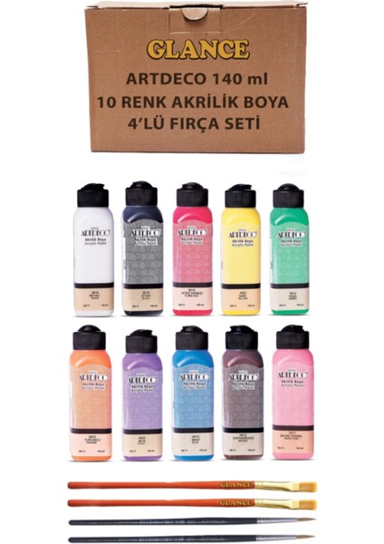 Artdeco 140 ml Ana Renkler Akrilik Boya 10'lu Set- Fırça