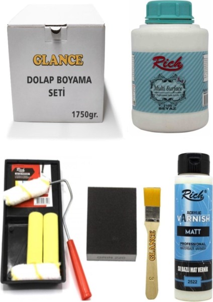 Dolap Boyama Seti Multi Surface 1750 gr Beyaz- Mat Vernik-Set 4