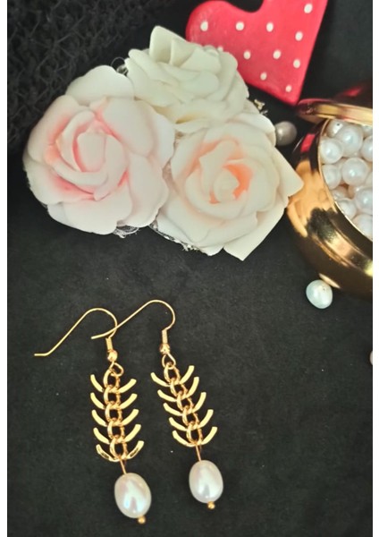 24K Altın Kaplama 10MM Inci Zincir Detaylı Küpe