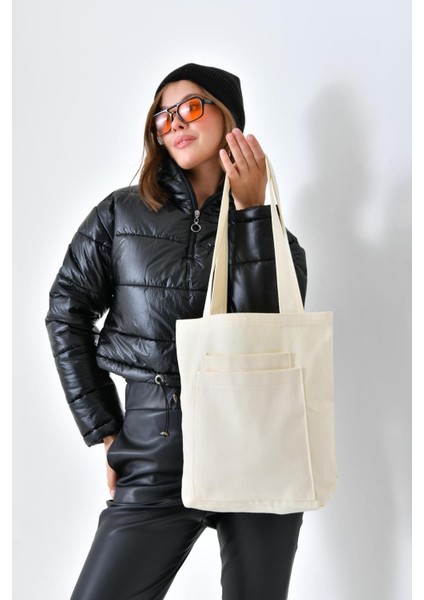 2 Cepli Ekru Gabardin Çanta