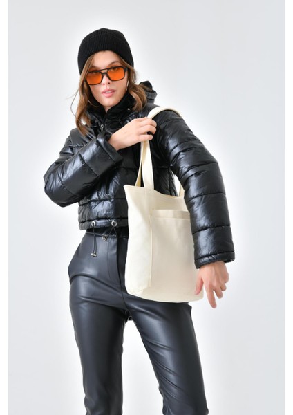 2 Cepli Ekru Gabardin Çanta