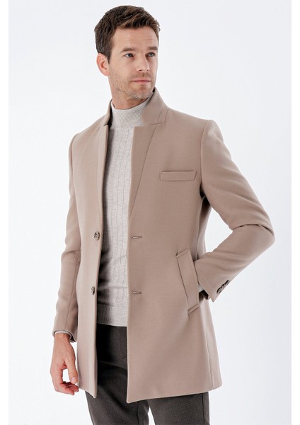 Taş Rengi Kaşe Mono Yaka Kapitoneli Astar Slim Fit Dar Kesim Klasik Kaban 1008235171 modelleri
