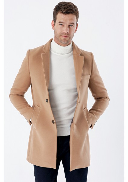 Taba Kaşe Mono Yaka Kapitoneli Astar Slim Fit Dar Kesim Klasik Kaban 1008235171 modelleri