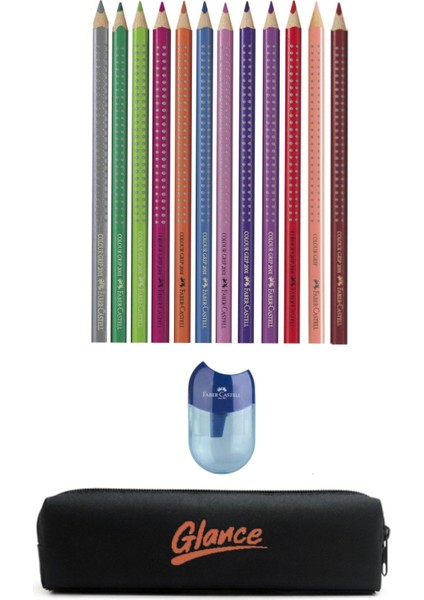 Faber-Castell Grip Kuru Boya Kalemi 12'li Faber-Castell Mini Apple Kalemtraş Kalemlik Seti