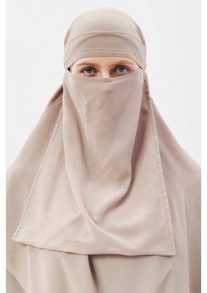 Hazır Pratik Şifon Üç Katlı Peçeli Üçgen Hac Umre Şalı Sufle Hijab Nikap - Kum Beji indirimleri