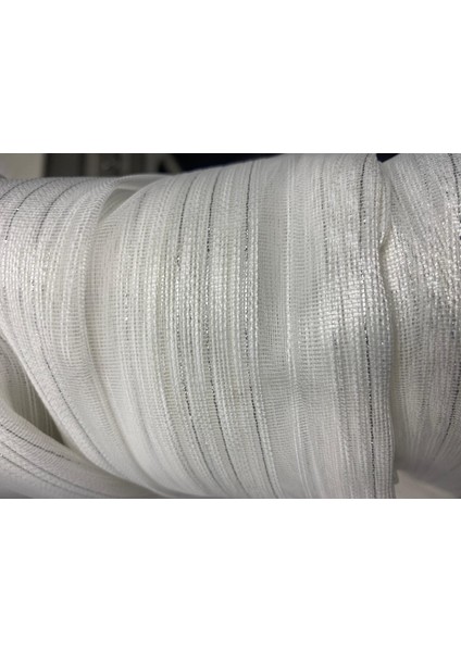 Makarna 450 Model Simli Kırık Beyaz Renk Hazır Dikilmiş Pileli Tül Perde 300*260