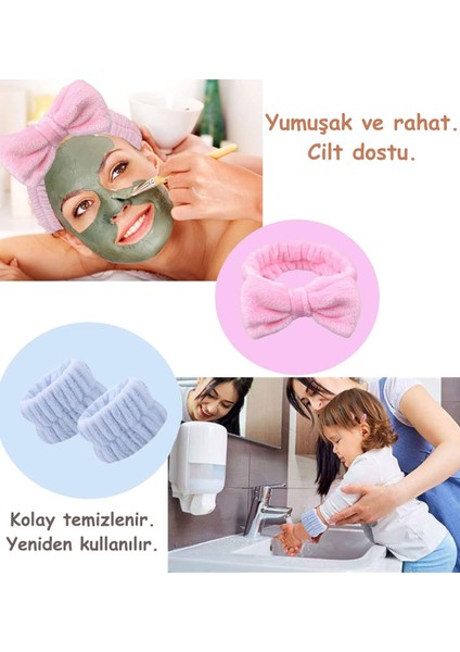 Soft Saç Bandı Bileklik Makyaj Uygulama Seti Ve Mikrofiber Saç Kurulama Havlusu Krem