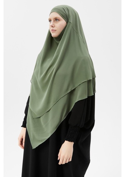 Hazır Pratik Şifon Üç Katlı Peçeli Üçgen Hac Umre Şalı Sufle Hijab Nikap - Fıstık Yeşili fiyatları