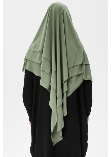 Hazır Pratik Şifon Üç Katlı Peçeli Üçgen Hac Umre Şalı Sufle Hijab Nikap - Fıstık Yeşili fırsatları