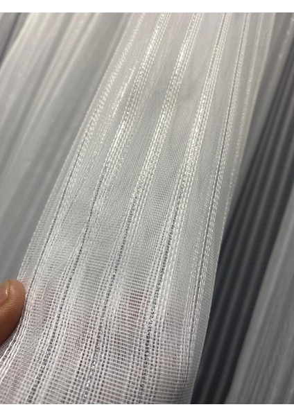 Makarna 350 Model Simli Kırık Beyaz Renk Hazır Dikilmiş Pileli Tül Perde 300*260