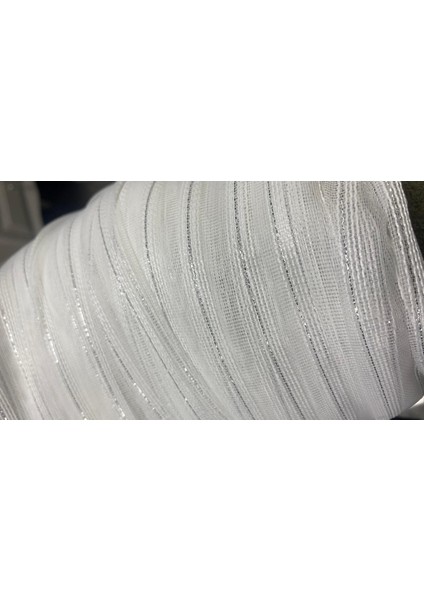 Makarna 350 Model Simli Kırık Beyaz Renk Hazır Dikilmiş Pileli Tül Perde 300*260