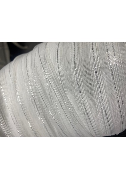 Makarna 350 Model Simli Kırık Beyaz Renk Hazır Dikilmiş Pileli Tül Perde 300*260
