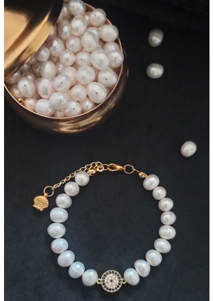 24K Altın Kaplama Gerçek Inci Küçük Zirkon Taşlı Nazar Detaylı Tasarım Bileklik fiyatları