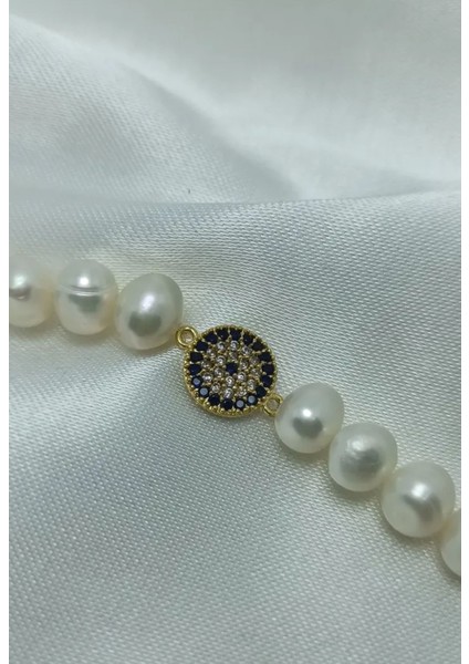 24K Altın Kaplama Gerçek Inci Küçük Zirkon Taşlı Nazar Detaylı Tasarım Bileklik modelleri