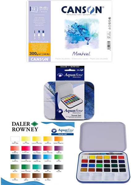 Canson Montval Suluboya Defteri (24X32CM) 300GR Aquafine Tablet 1/2 Suluboya Travel Set 24