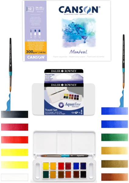 Canson Montval Defter 300GR 12 Yp 18*25CM Daler Rowney Aquafine Travel Set 12 Renk Sulu Boya