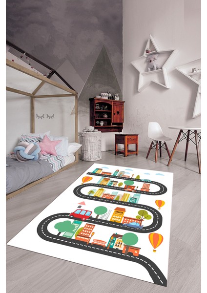 Kaymaz Taban Yıkanabilir Trafik Araba Eğlendirici Çocuk Odası Oyun Halısı, Çocuk-18-Beyaz, fiyatları