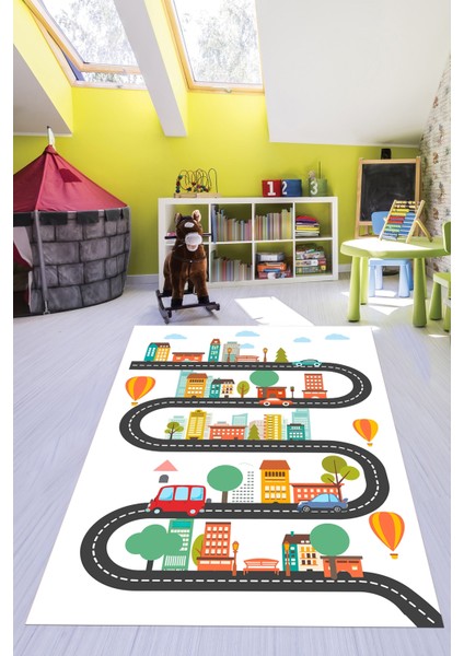 Kaymaz Taban Yıkanabilir Trafik Araba Eğlendirici Çocuk Odası Oyun Halısı, Çocuk-18-Beyaz, fırsatları