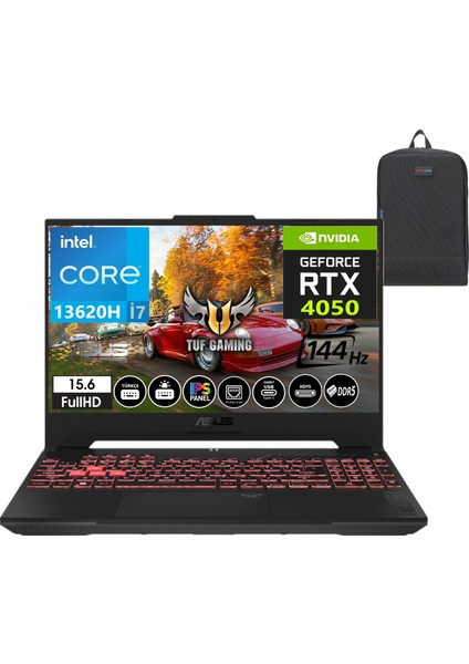 Tuf Gaming F15 FX507VU-LP258 13. Nesil Intel I7-13620H 96GB Ddr5 Ram  4tb SSD WINDOWS11PRO 15.6 Inç Fhd 144Hz 6gb RTX4050 140W Taşınabilir Bilgisayar FX507VU-LP25848+WEBLEGELSINÇANTA