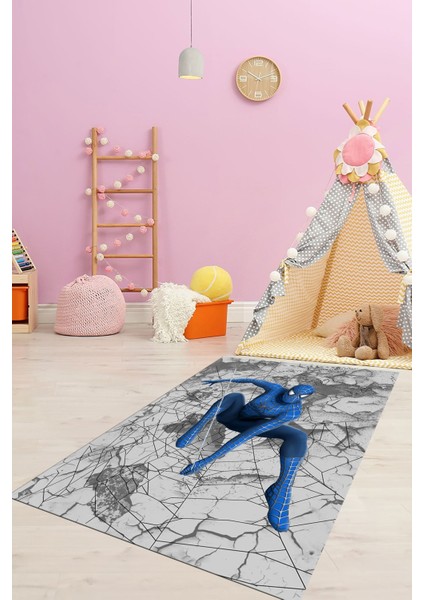 Dijital Baskılı Kaymaz Yıkanabilir Çizgifilm Temalı Erkek Çocuk Odası Halısı, Çocuk-41-Mavi,
