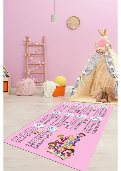 Dijital Baskılı Kaymaz Yıkanabilir Çarpım Tablosu Desenli Çocuk Odası Halısı, Çocuk-05-Pembe, fiyatları