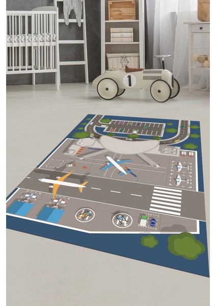 Havalimanı Uçak Temalı Eğitici Eğkendirici Çocuk Odası Oyun Halısı, Çocuk-50-Mavi, fiyatları